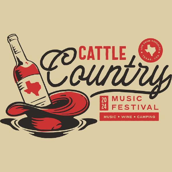 Cattle Country 2024 music festival graphic with wine bottle in a cowboy hat floating in water
