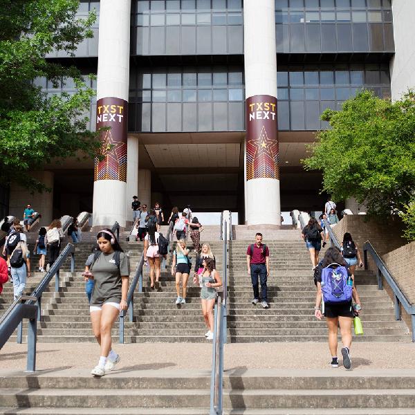 Photo of the Alkek stairs on the San Marcos campus