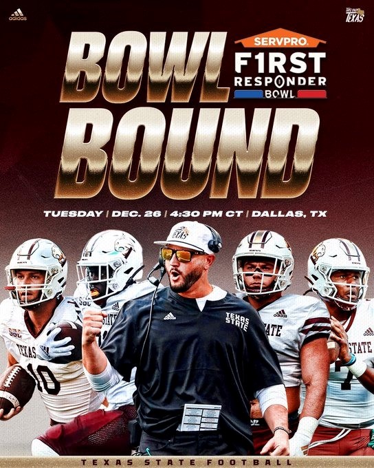 TXST bowl game graphic with text 
