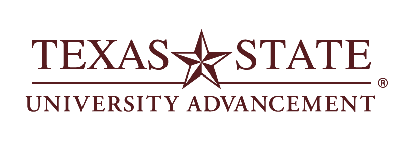 University Advancement footer - 601 University Drive, San Marcos, TX 78666, 512-245-2396, ua.txstate.edu and TXST UA logo