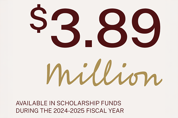 Maroon and gold graphic with text reading 