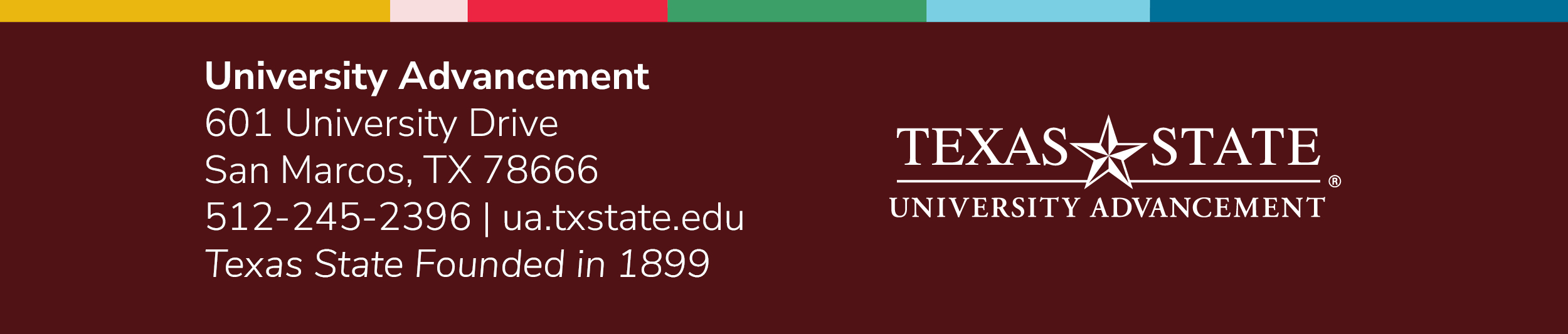 Universitsy Advancement, 601 University Drive, San Marcos, TX 78666, 512-245-2396, ua.txstate.edu, Texas State Founded in 1899, logo of Texas State University Advancement